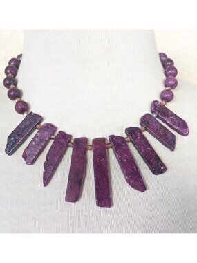 Elegant Plum Purple Lepidolite Statement Bib Necklace